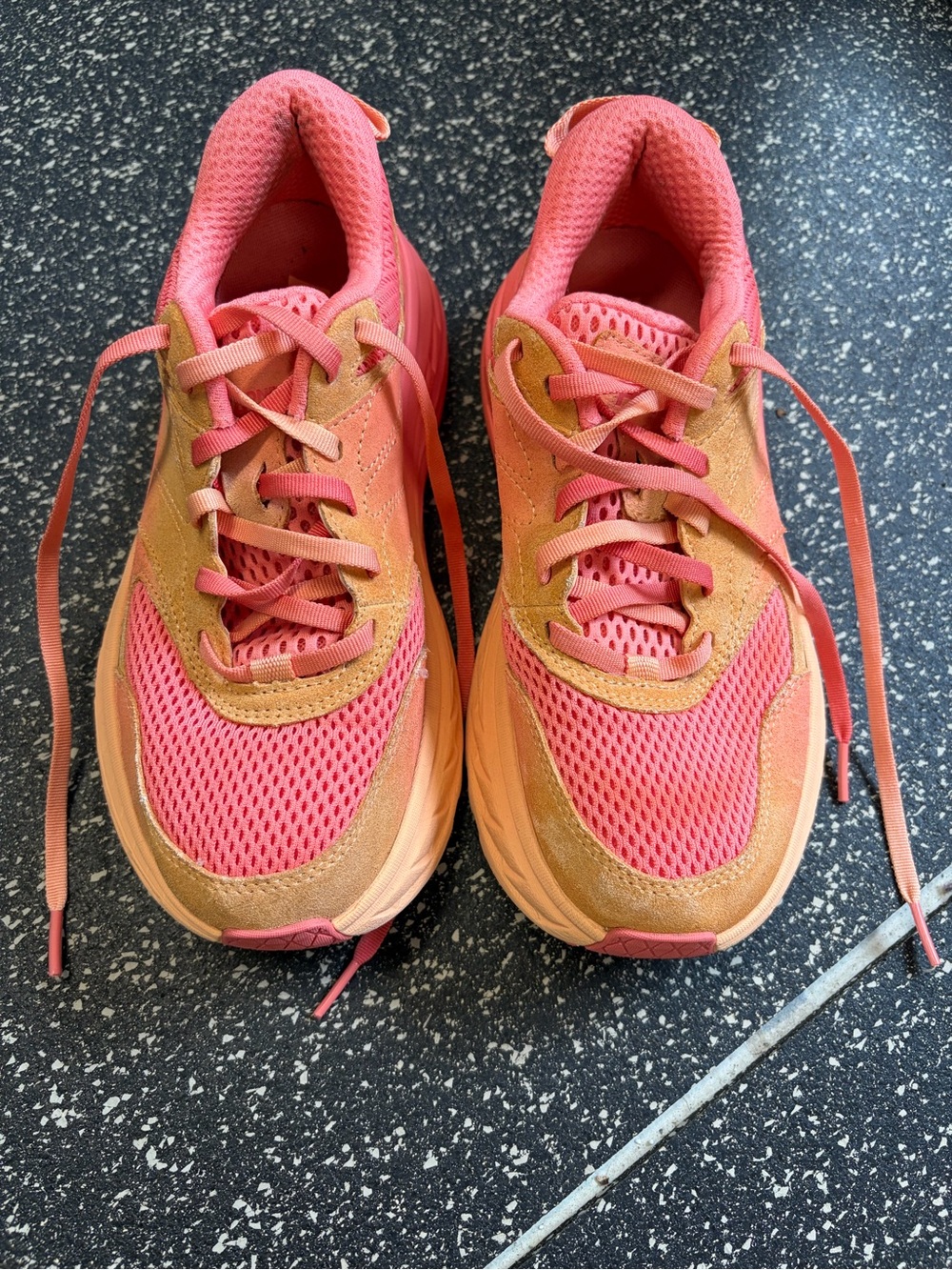 Hoka One One Women's Pink and Peach Athletic Sneakers